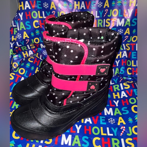 Wonder Nation, black pink and white polka dotted boots, size 4 - Picture 1 of 9